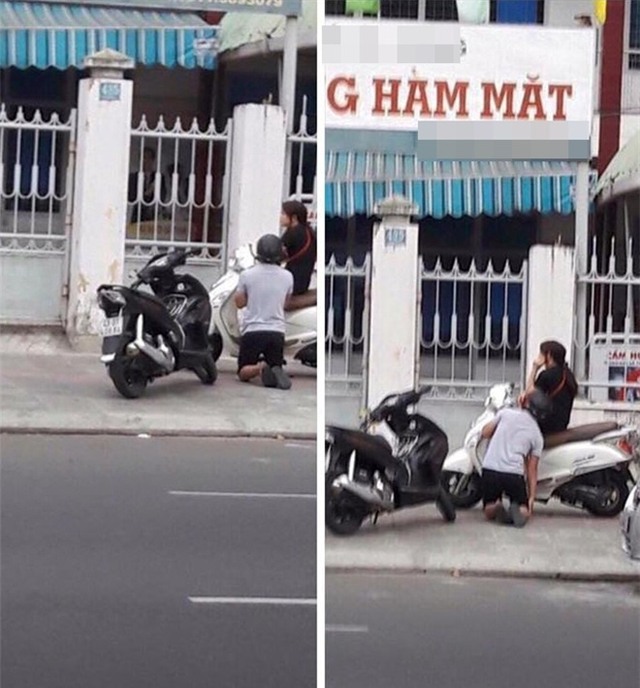 Cô gái ngồi trên xe, chàng trai quỳ sụp xuống xin lỗi - Ảnh 1.