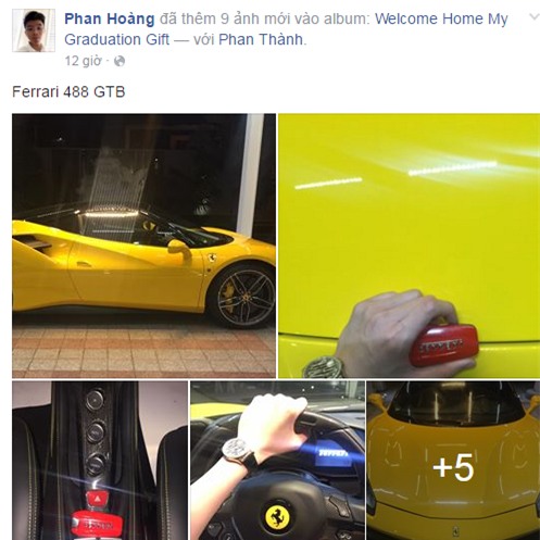 Em trai Phan Thành khoe quà tốt nghiệp là siêu xe Ferrari trị giá hơn 16 tỷ đồng - Ảnh 1.