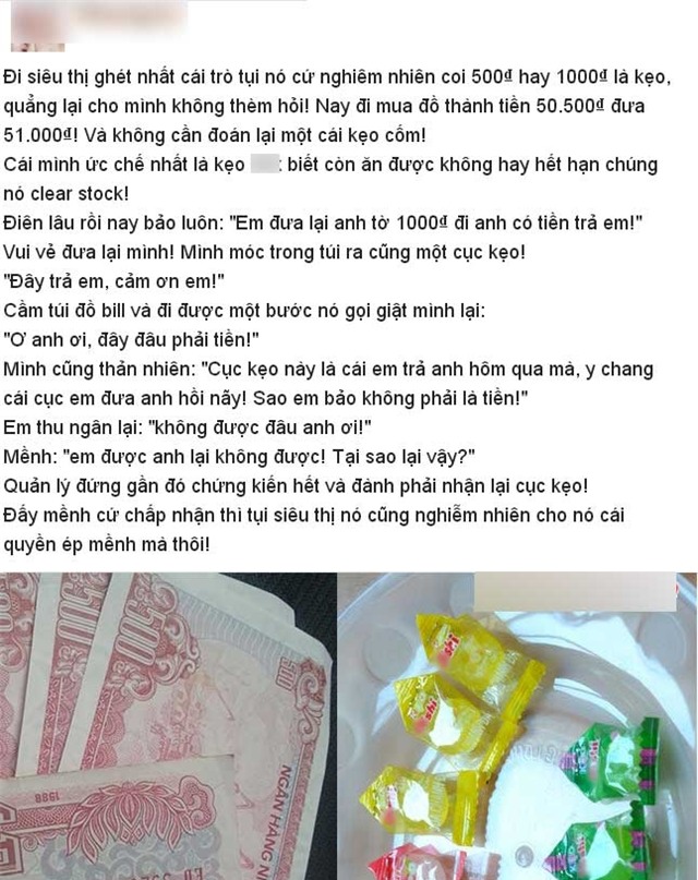 siêu thị, tiền lẻ, khách hàng, thanh toán, hóa đơn, kẹo, tiền thừa, nhân viên