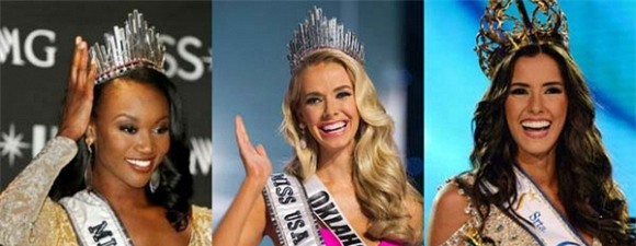 Tân Hoa hậu Mỹ 2016 kém xa về nhan sắc khi so sánh với Hoa hậu Mỹ 2015 và Hoa hậu Mỹ 2014 (từ trái qua phải)