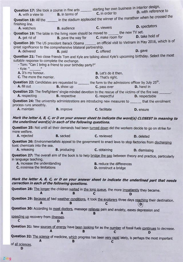 Bai giai va de thi mon tieng Anh thi THPT quoc gia 2016 hinh anh 3