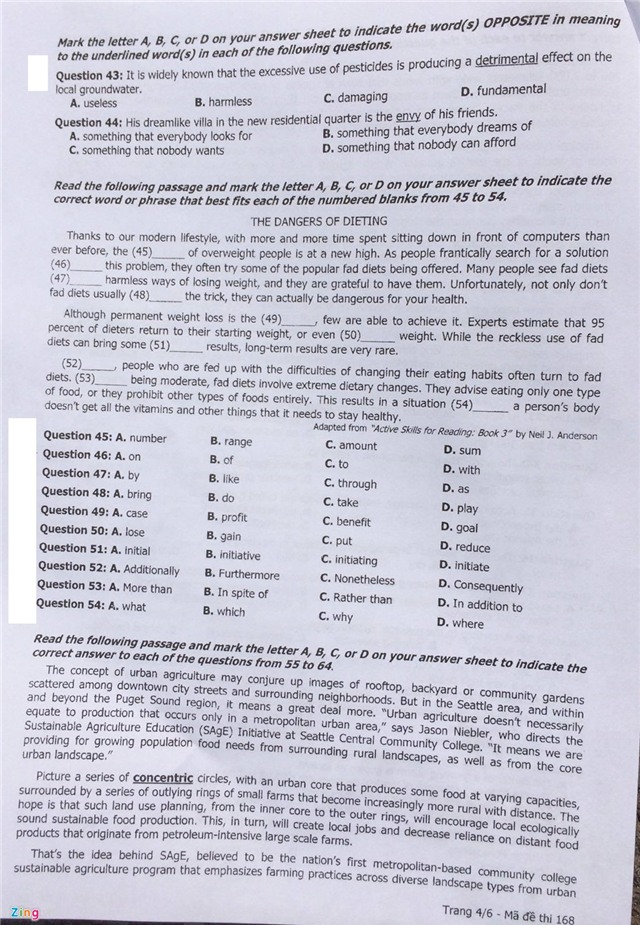 Bai giai va de thi mon tieng Anh thi THPT quoc gia 2016 hinh anh 5