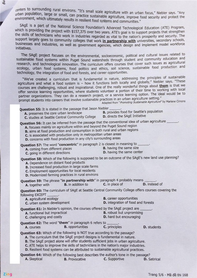 Bai giai va de thi mon tieng Anh thi THPT quoc gia 2016 hinh anh 6