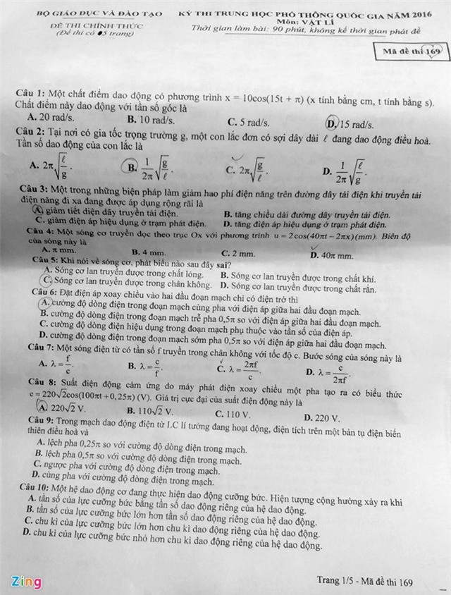 Bai giai, de thi mon Vat ly THPT quoc gia 2016 hinh anh 2