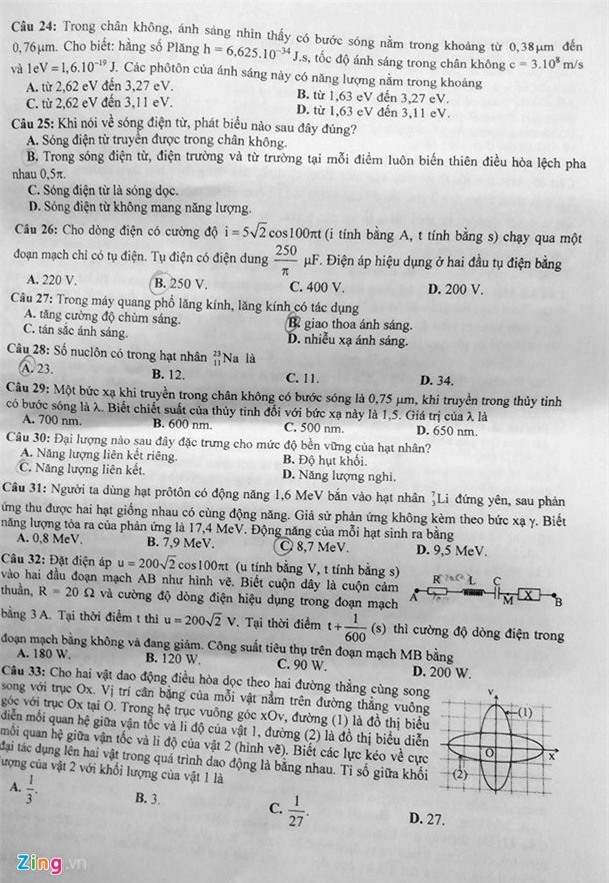 Bai giai, de thi mon Vat ly THPT quoc gia 2016 hinh anh 4