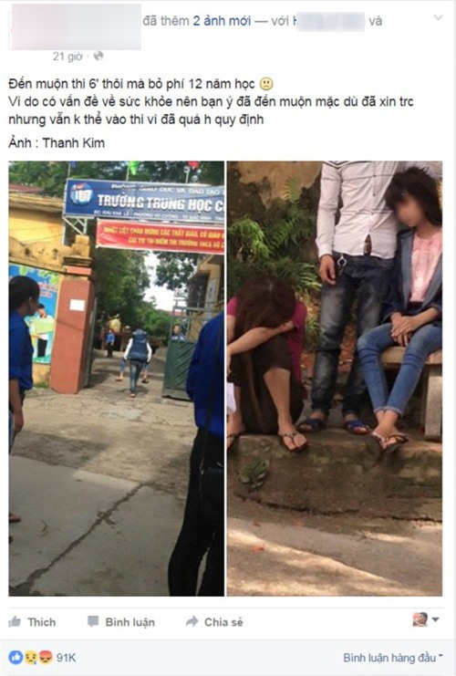 nu sinh khoc nuc no vi tre gio khong duoc vao thi - 3