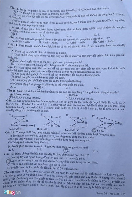 Bai giai, de thi mon Sinh hoc THPT quoc gia 2016 hinh anh 3