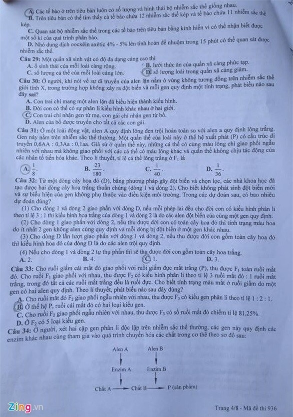 Bai giai, de thi mon Sinh hoc THPT quoc gia 2016 hinh anh 5