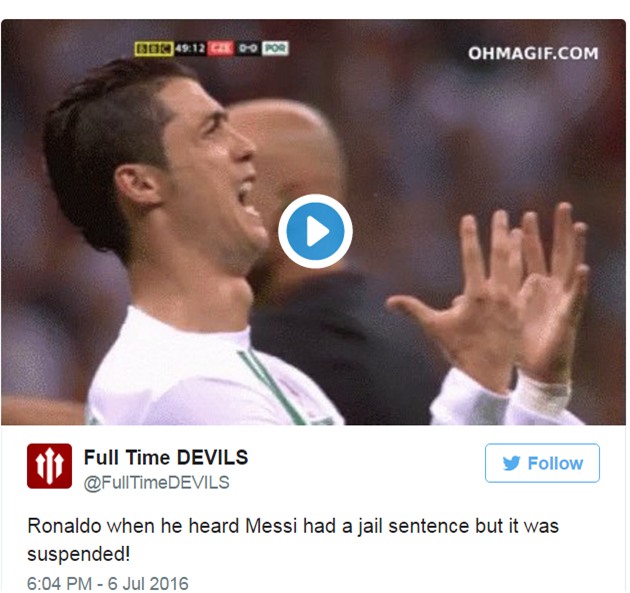 Fan Ronaldo chế nhạo án tù 21 tháng của Messi - Ảnh 2.