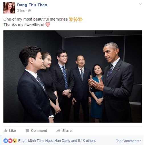 Thu Thao va ban trai khoe anh gap Tong thong Obama hinh anh 1