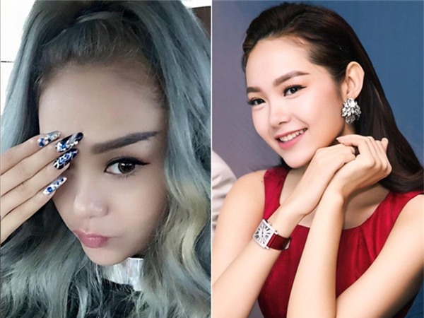 Minh Hằng cũng được đánh giá là sao nữ có màn thay đổi diện mạo khá thành công khi nhuộm tóc ghi xám, kẻ lông mày dáng ngang và đổi màu son sang tông hồng nude.