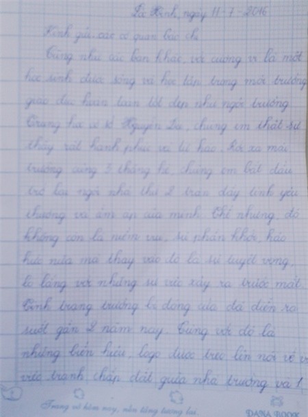 Bức tâm thư dài 5 trang giấy tập của học sinh Trường THCS Nguyễn Du, xã Lộc Ninh, huyện Hồng Dân, tỉnh Bạc Liêu.