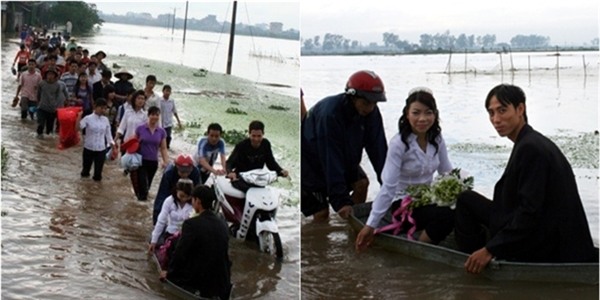 Rước dâu bằng xuồng mới lãng mạn làm sao.