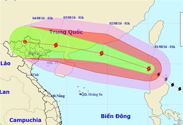 Vị trí và hướng di chuyển của bão số 2 (Ảnh: Trung tâm Dự báo Khí tượng Thủy văn Trung ương).