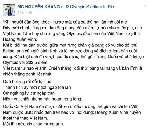 Sao Việt vỡ òa cảm xúc trước chiến thắng của anh Hoàng Xuân Vinh tại Olympic - Ảnh 2.