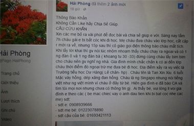 
Thông tin bé Xiu bị bắt cóc tại trường đăng tải trên mạng xã hội đã gây hoang mang dư luận.
