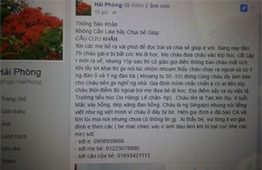 Thông tin bé Xiu bị bắt cóc tại trường đăng tải trên mạng xã hội đã gây hoang mang dư luận.