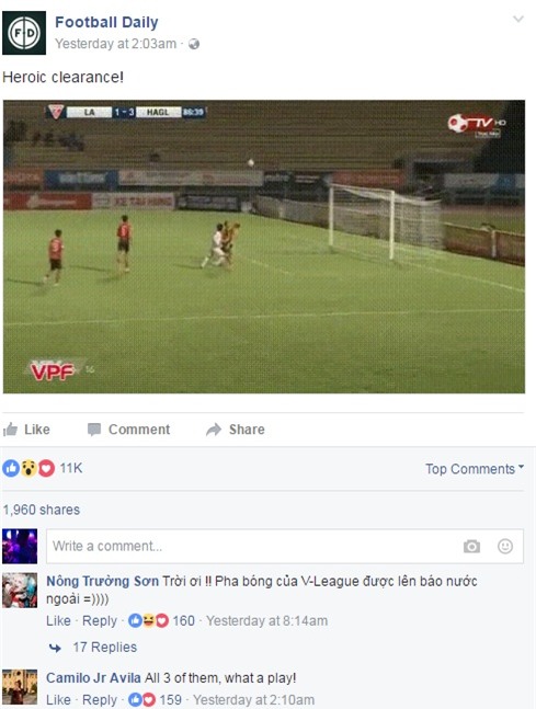 Trang Football Daily ca ngợi pha cứu bóng của Nguyễn Tài Lộc
