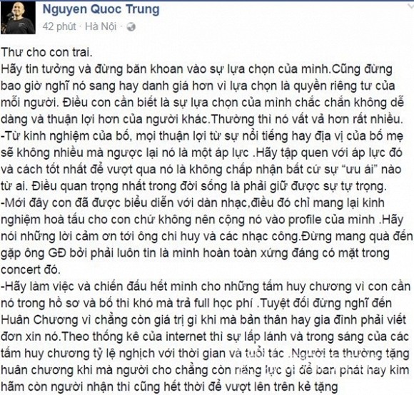 Quốc Trung gửi thư cho con trai 2