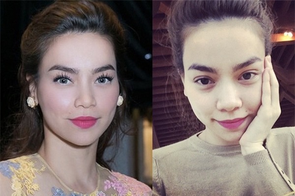 Ngay cả khi không đeo kính áp tròng hay trang điểm (ảnh phải) thì đôi mắt và gương mặt của Hà Hồ vẫn rất sáng và thu hút. Người đẹp có đôi mắt sâu nhưng mí hơi dày nên đôi khi mí mắt lấn át hết tổng thể ánh nhìn. Khi đeo kính giãn tròng, đôi mắt của Hà Hồ trông to và thu hút hơn (ảnh trái). Trang điểm cũng làm nổi bật gương mặt thanh thoát với đường nét rất Tây trên khuôn mặt của người đẹp. - Tin sao Viet - Tin tuc sao Viet - Scandal sao Viet - Tin tuc cua Sao - Tin cua Sao