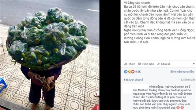 Cụ bà 83 tuổi đội thúng chanh to kiếm sống qua ngày - Ảnh 1.