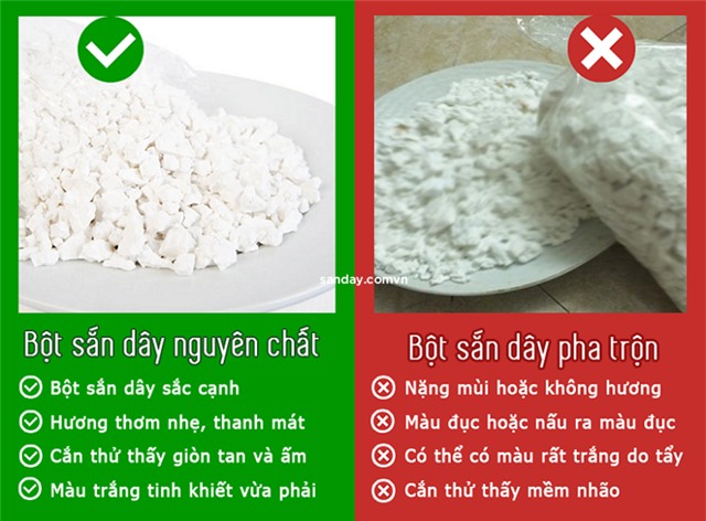 Cách phân biệt sắn dây nguyên chất và sắn dây pha trộn