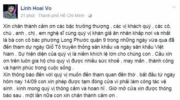 Hoài Linh đóng cửa nhà thờ tổ 3