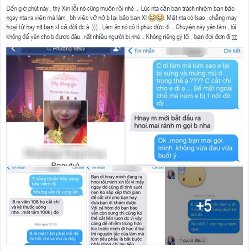 cô gái trẻ thẩm mỹ má lúm bị hỏng