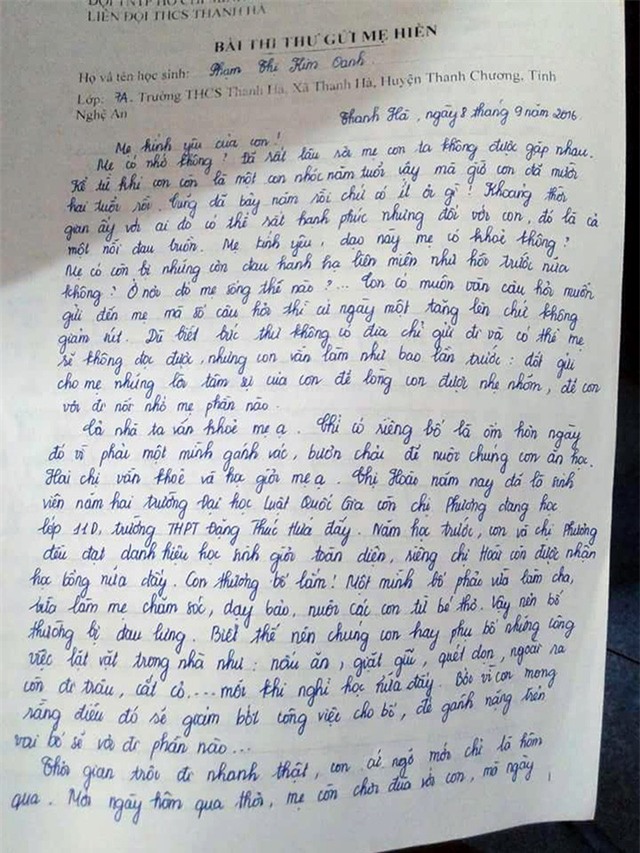 Thư gửi mẹ của Oanh quá xúc động, lấy nước mắt người đọc.