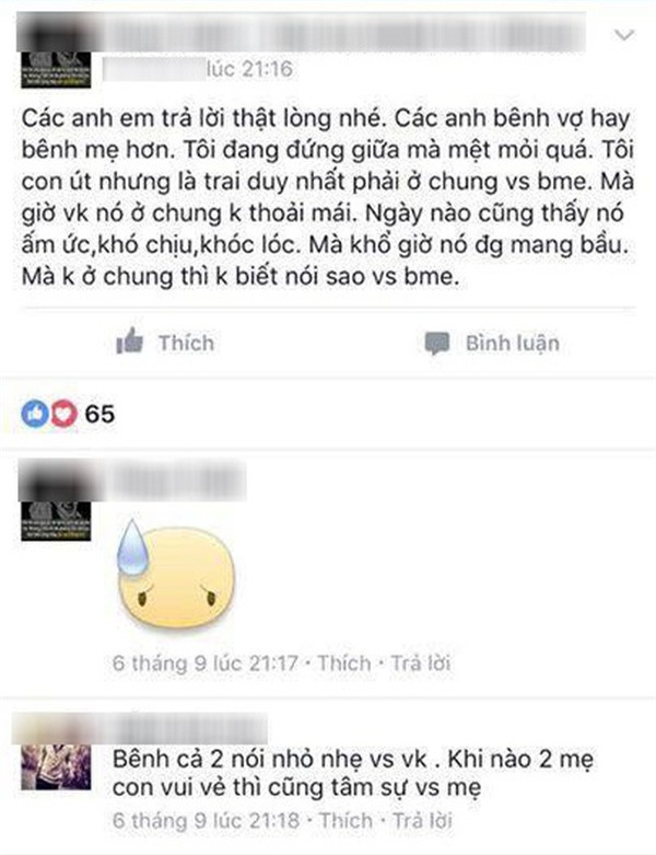 chàng trai đứng giữa mẹ chồng nàng dâu