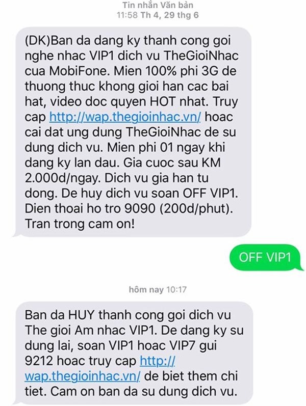 Một khách hàng của Mobifone sau gần 3 tháng mới phát hiện ra bị cài dịch vụ không mong muốn và từ chối sử dụng