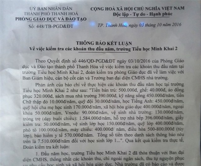 Hoc sinh lop 1 phai dong hon 7,5 trieu dong dau nam hinh anh 1