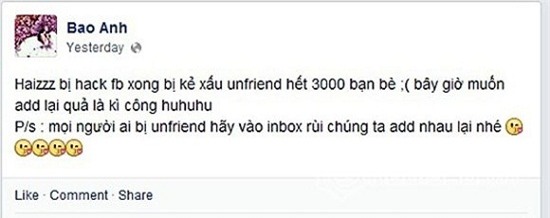'Té ngửa' trước muôn kiểu cư xử của hacker cướp Facebook sao Việt  2