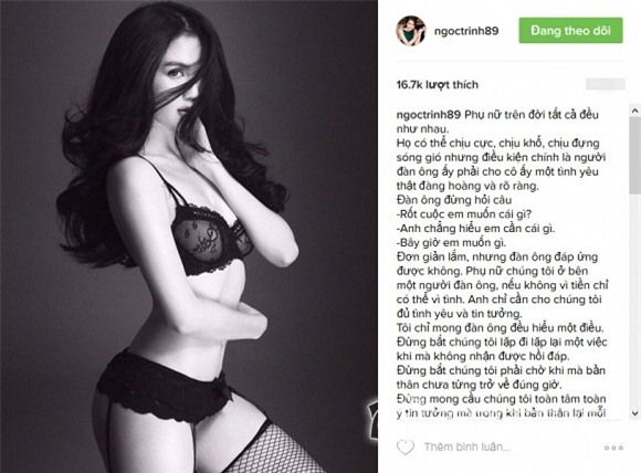 Ngọc Trinh: 'Phụ nữ chúng tôi ở bên một người đàn ông, nếu không vì tiền chỉ có thể vì tình' 0