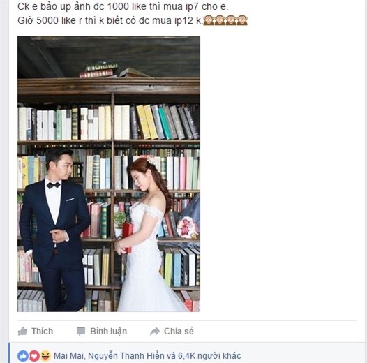 Lên mạng nhờ like ảnh cưới để được chồng đổi iphone 7 và kết quả ngỡ ngàng