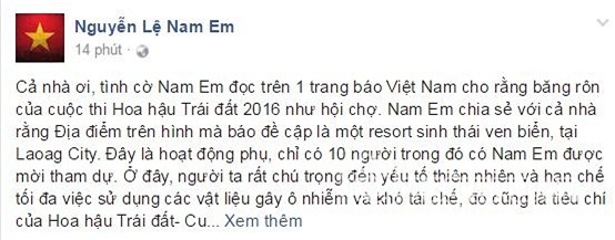 Nam Em giải thích về băng rôn hoa hậu Trái Đất 2016 2