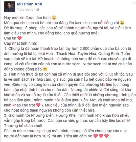 MC Phan Anh ủng hộ miền Trung, MC Phan Anh từ thiện, Phan Anh, MC Phan Anh