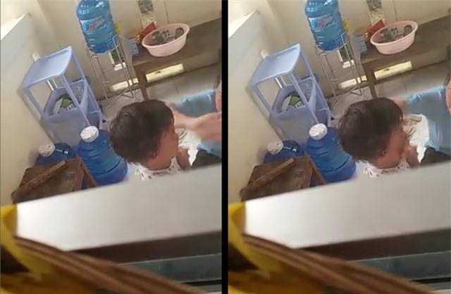 Hình ảnh giáo viên mầm non dùng tay đánh vào miệng trẻ.