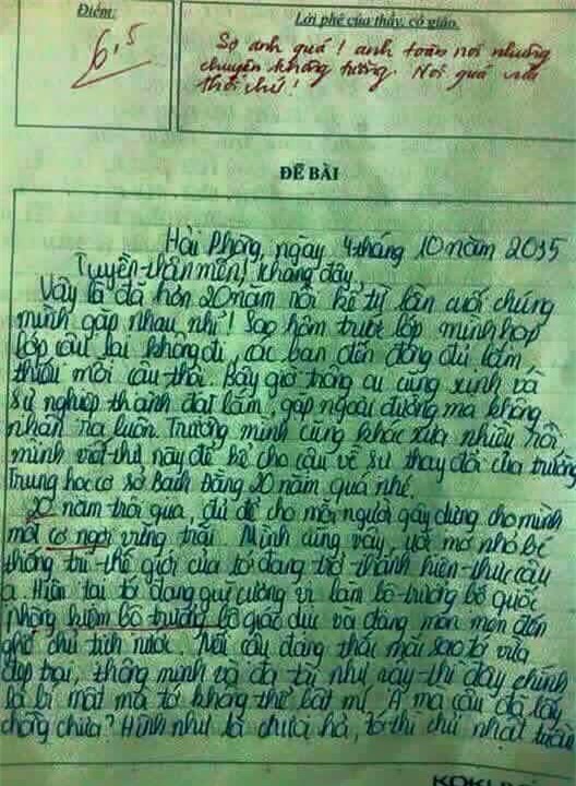 bức thư, bức thư năm 2035, nam sinh đất Cảng