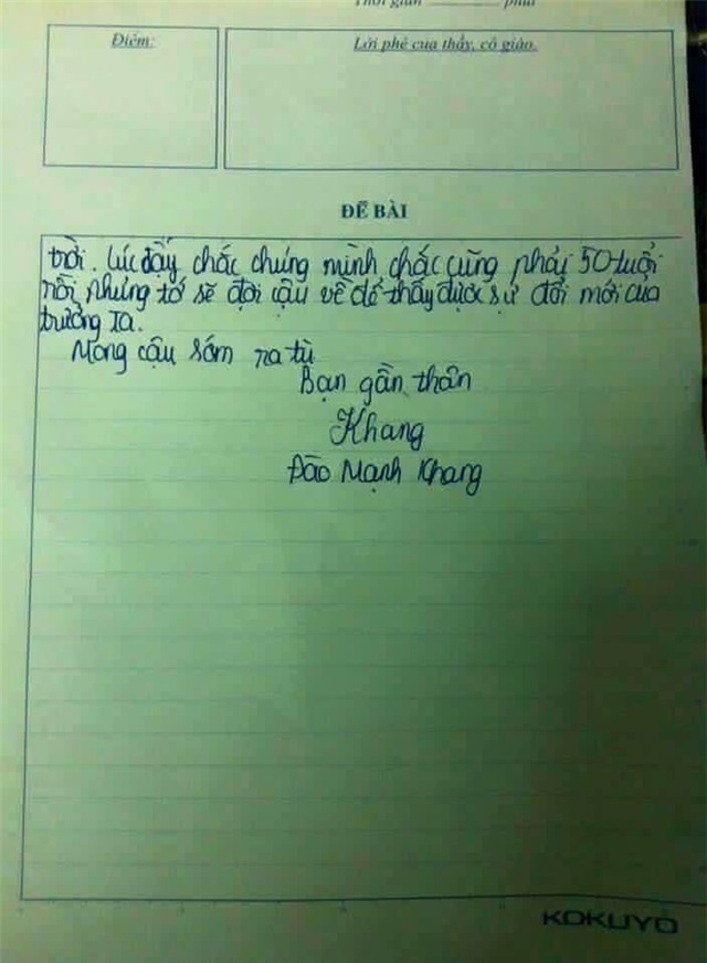 bức thư, bức thư năm 2035, nam sinh đất Cảng