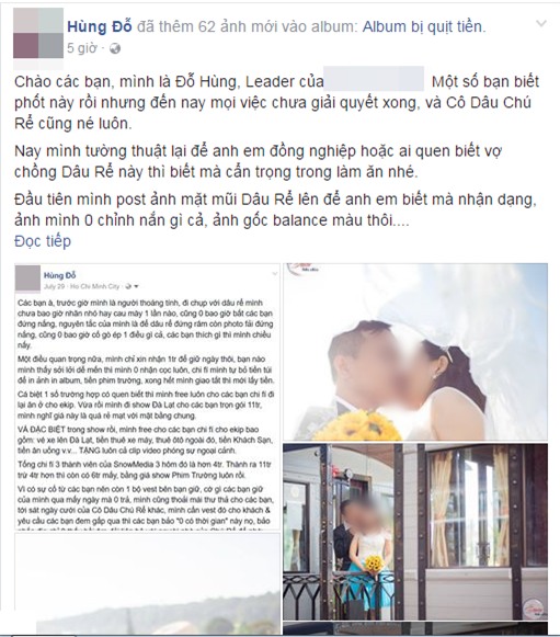 Bị nhiếp ảnh tố quỵt tiền và cướp áo vest, cô dâu lên tiếng: Do ê kíp để quên áo nên mình cầm về! - Ảnh 1.