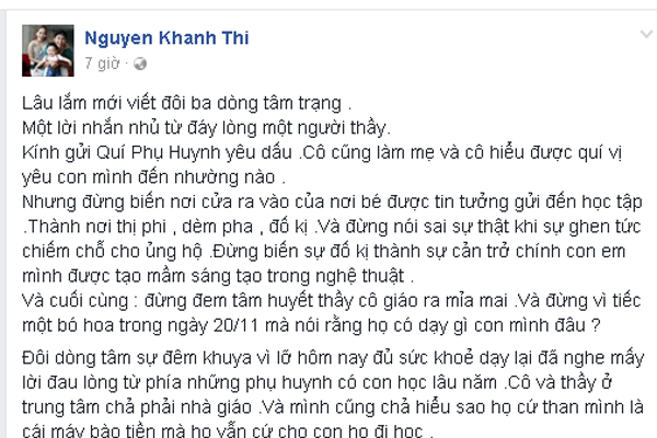 Khánh Thi bức xúc vì bị phụ huynh mỉa mai.
