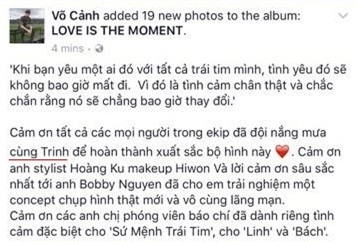 Võ Cảnh quá lười nên copy y chang status của Angela Phương Trinh để đăng Facebook? - Ảnh 1.