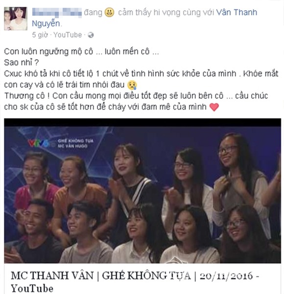 Vân hugo, vân hugo bị hỏng mắt, sao việt động viên vân hugo, MC Vân Hugo, Thanh Vân Hugo, sao việt