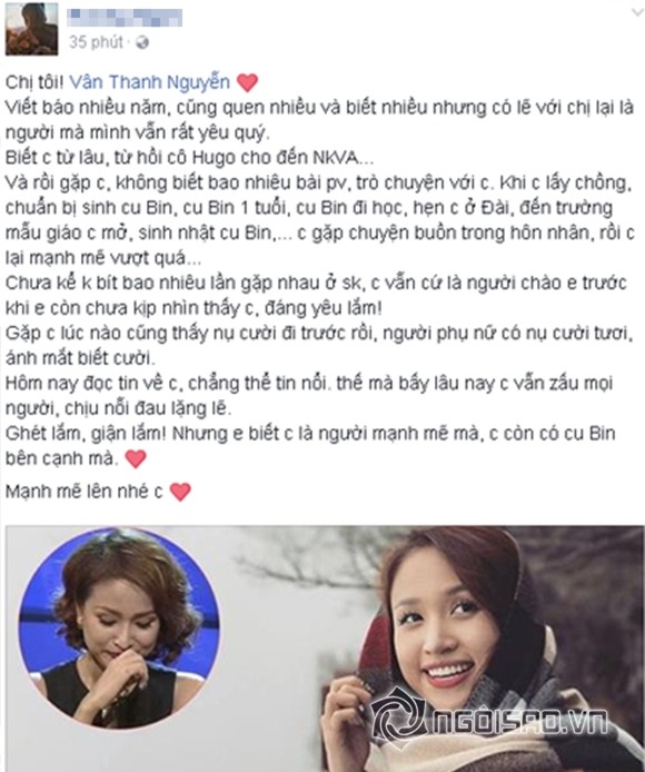 Vân hugo, vân hugo bị hỏng mắt, sao việt động viên vân hugo, MC Vân Hugo, Thanh Vân Hugo, sao việt