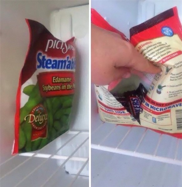 Đây cũng là một gợi ý tốt cho những bố mẹ muốn để kẹo xa tầm tay lũ trẻ hay mò mẫm: Giấu kẹo vào túi đựng đậu trong tủ lạnh.