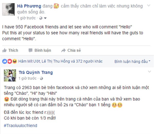 Trào lưu lọc bạn 1 status, 2 giây Chào đang làm điên đảo cộng đồng mạng - Ảnh 1.