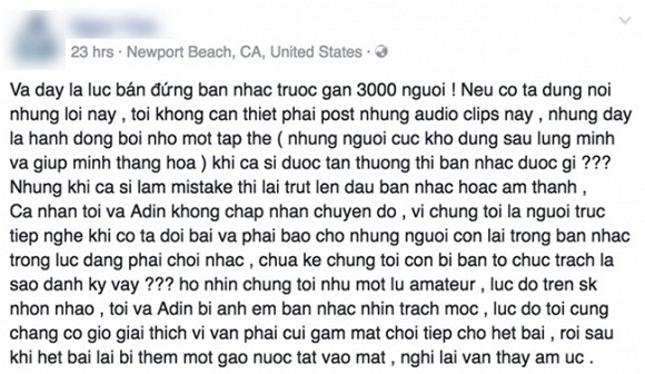 Hà Trần bất ngờ bị tố bôi nhọ ban nhạc trước gần 3.000 khán giả 3