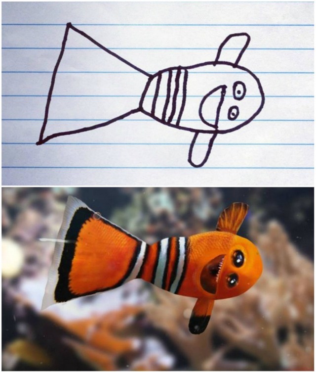 Phải chăng cậu bé Dom đã lấy ý tưởng từ chú cá hề trong bộ phim “Đi tìm Nemo” cho bức tranh này?