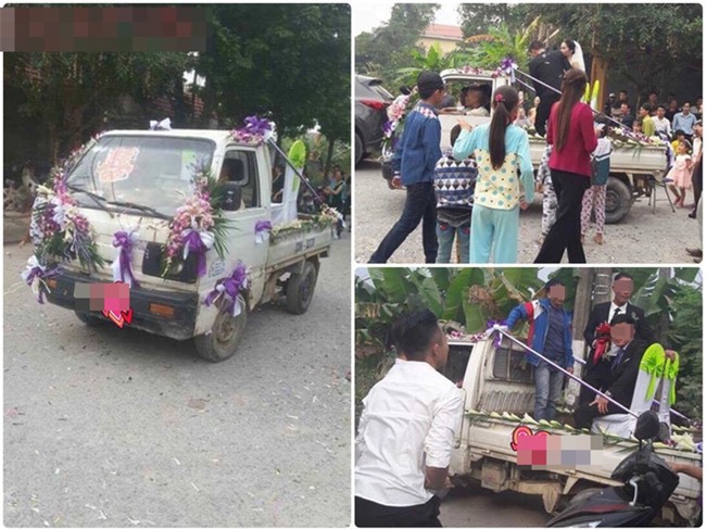 Xe rước dâu của cặp đôi khiến cả làng quê xôn xao - Ảnh 1.